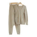 PK18ST084 cashmere cable knitted sweater suit for womanyoga set